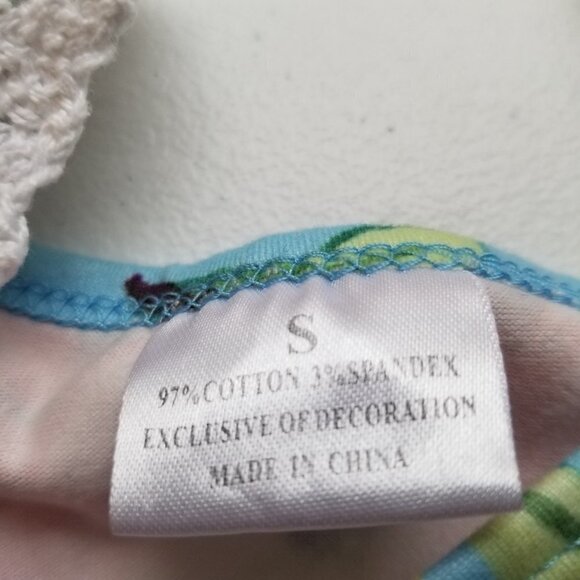 FLORAL Jersey Knit Tiered Dress Girls Small Blue Red Eyelet Lace trim Spring - Picture 3 of 3